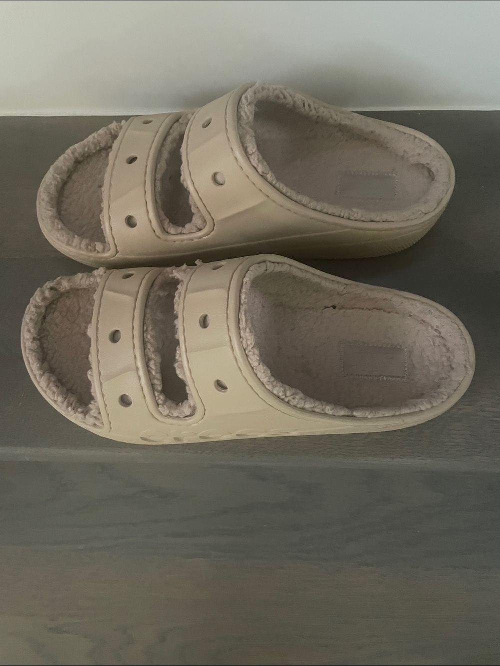 CROCS Kids Fuzzy Slide Sandals in Cream